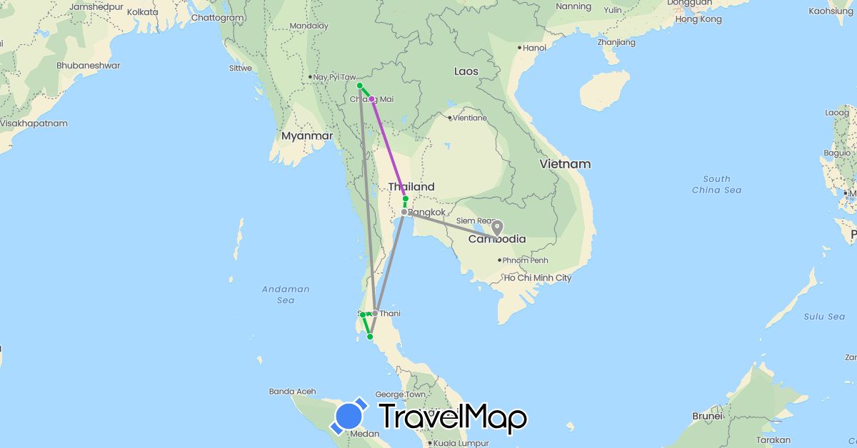 TravelMap itinerary: driving, bus, plane, train in Thailand (Asia)
